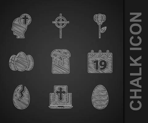 Set Easter cake, Cross on the laptop screen, egg, Calendar with Happy, Broken Stock Illustration