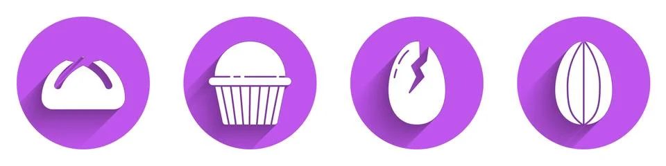 Set Easter cake, Easter cake, Broken egg and Easter egg icon with long shadow 스톡 일러스트