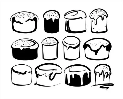 A set of Easter cakes drawn in different styles. Sketch icons vector Stock Illustration