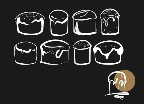 A set of Easter cakes drawn in different styles. Sketch icons vector Stock Illustration