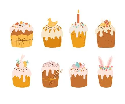 Set of Easter cakes in hand draw style. Cartoon vector illustration Illustrazione stock