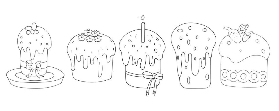 Set of Easter cakes isolated on a white background. Doodle vector illustrat.. Stock Illustration