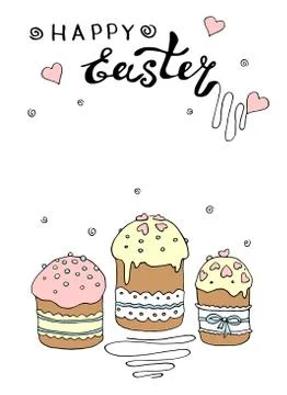 Set of Easter cakes or sweet bread or Paska. Simple hand drawn vector illustr Stock Illustration