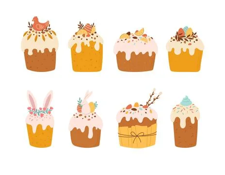Set of Easter cakes vector illustration. Hand draw style. Holiday decor Stock Illustration