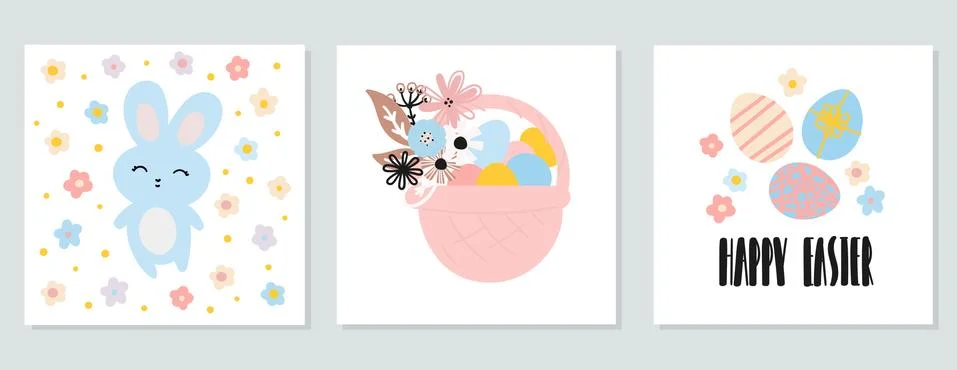 A set of Easter cards Cute bunny Stock Illustration