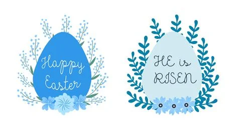 A set of Easter cards with an egg, bunny and flowers. The inscriptions read.. 스톡 일러스트