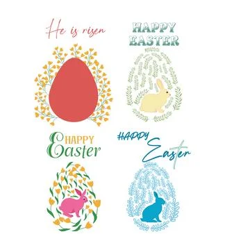 A set of Easter cards with an egg, bunny and flowers. The inscriptions read H Stock Illustration