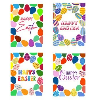 A set of Easter cards with an egg, bunny and flowers. The inscriptions read H Stock Illustration