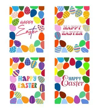 A set of Easter cards with an egg, bunny and flowers. The inscriptions read.. Stock Illustration