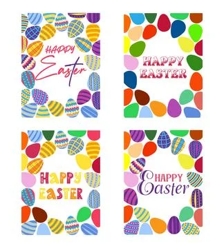 A set of Easter cards with an egg, bunny and flowers. The inscriptions read H Stock Illustration