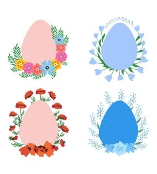 A set of Easter cards with an egg, bunny and flowers. The inscriptions read.. Stock Illustration
