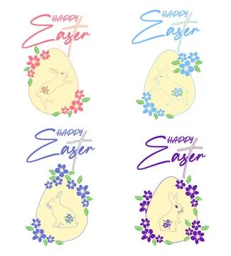 A set of Easter cards with an egg, bunny and flowers. The inscriptions read H Stock Illustration