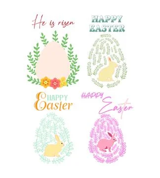A set of Easter cards with an egg, bunny and flowers. The inscriptions read H Stock Illustration