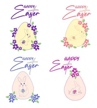 A set of Easter cards with an egg, bunny and flowers. The inscriptions read.. Stock Illustration