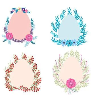 A set of Easter cards with an egg, bunny and flowers. The inscriptions read H Stock Illustration