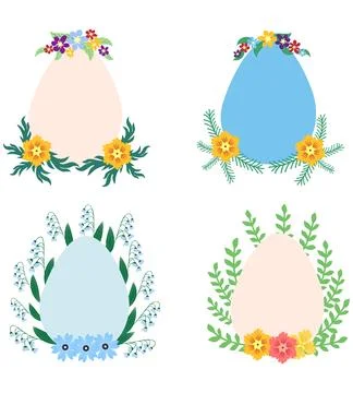 A set of Easter cards with an egg, bunny and flowers. The inscriptions read H Stock Illustration