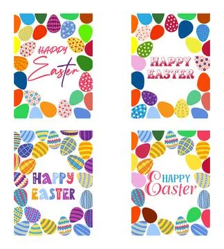 A set of Easter cards with an egg, bunny and flowers. The inscriptions read H Stock Illustration