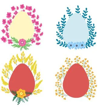 A set of Easter cards with an egg, bunny and flowers. The inscriptions read.. Stock Illustration