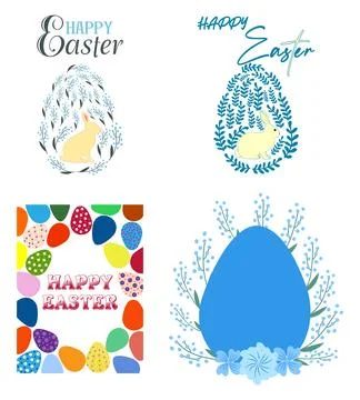 A set of Easter cards with an egg, bunny and flowers. The inscriptions read H Stock Illustration