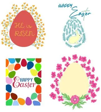 A set of Easter cards with an egg, bunny and flowers. The inscriptions read.. Stock Illustration