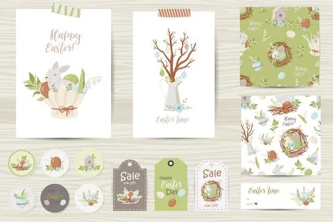 Set of Easter cards, notes, stickers, labels, stamps, tags. Stock Illustration