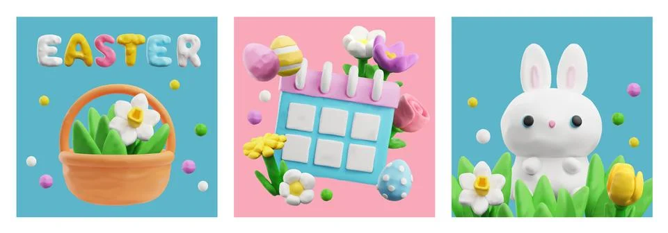 Set of Easter cards with plasticine molded elements. Illustrazione stock