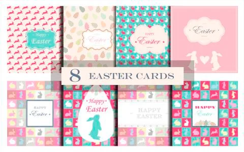 Set of Easter cards with silhouettes of rabbits. Cute flat cards for Christian Stock Illustration