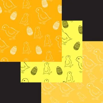 Set of easter chick patterns. vector illustration. Drawing by hand. Stock Illustration