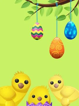 Set of Easter Chicken and Suspended Color Eggs Stock Illustration