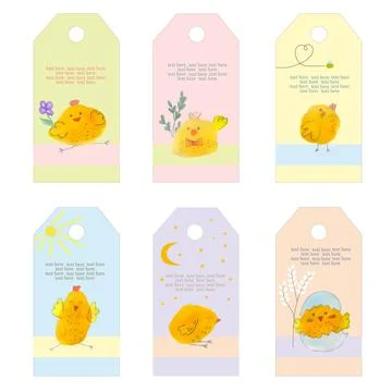 Set of Easter colorful cards with funny chickens. Illustrazione stock