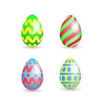 Set of easter colorful eggs with different patterns set isolated on white bac Illustrazione stock
