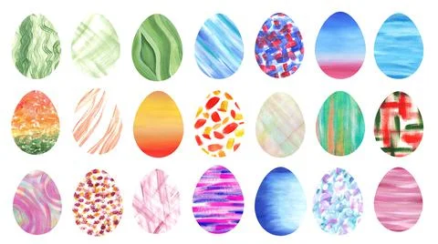 Set of Easter colorful eggs on a white background. Watercolor abstract orname Stockillustratie