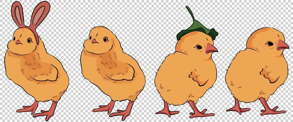 Set of easter cute cartoon chick chickens isolate on a transparent background Stock Illustration