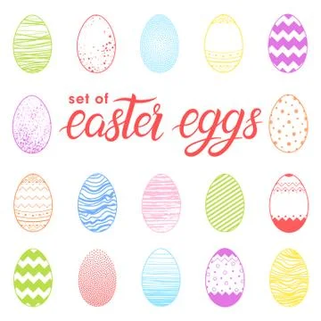 Set of easter different colorful eggs.Easter holiday hand drawn elements perf Illustrazione stock