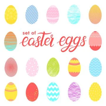 Set of easter different colorful eggs.Easter holiday hand drawn elements perf Illustrazione stock