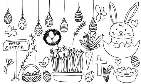 Set of Easter doodle elements. Stock Illustration