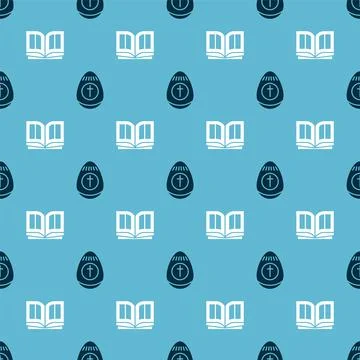Set Easter egg and Holy bible book on seamless pattern. Vector Stock Illustration