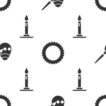 Set Easter egg and paint brush, Sun and Burning candle in candlestick on se.. イラスト素材