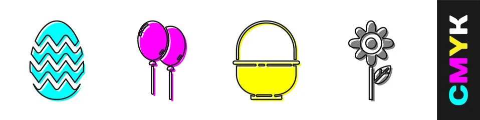 Set Easter egg, Balloons with ribbon, Basket and Flower icon. Vector イラスト素材