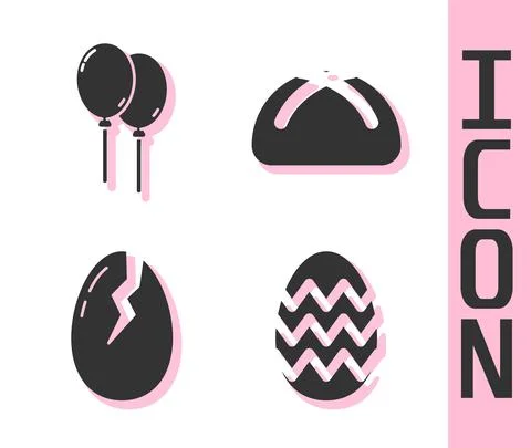 Set Easter egg, Balloons with ribbon, Broken egg and Easter cake icon. Vector 스톡 일러스트