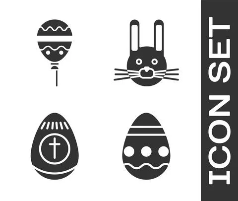Set Easter egg, Balloons with ribbon, Easter egg and Easter rabbit icon. Vector Illustrazione stock