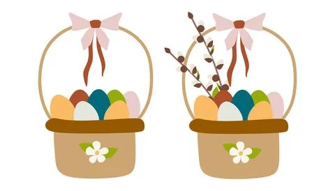 Set of Easter egg basket. Vector Flat Collection of Holiday elements isolated Illustrazione stock