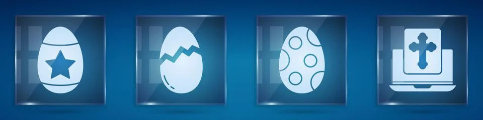 Set Easter egg, Broken egg, Easter egg and Cross on the laptop screen. Square Stockillustratie