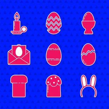 Set Easter egg, cake, Mask with long bunny ears, Broken, Greeting card Happy Stock Illustration