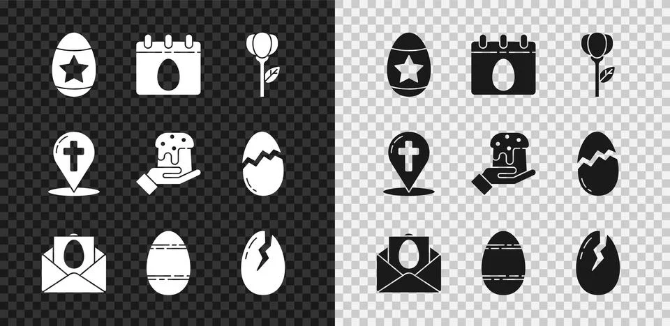 Set Easter egg, Calendar with, Flower tulip, Greeting card Happy, Broken, Map Illustrazione stock