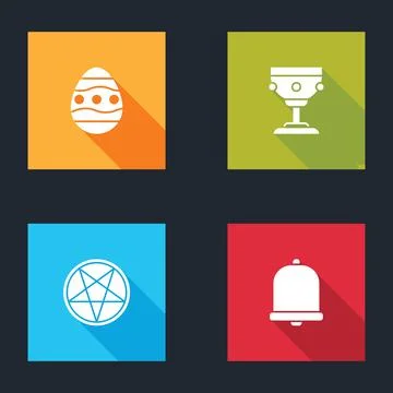 Set Easter egg, Christian chalice, Pentagram in circle and Church bell icon.  Stock Illustration