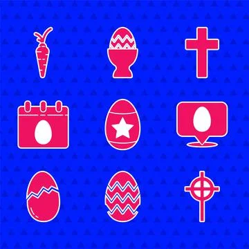 Set Easter egg, Christian cross, Speech bubble with easter, Broken, Calendar Stock Illustration
