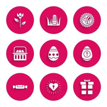 Set Easter egg, Christian cross and heart, Gift box, Candy, Basket with eas.. 스톡 일러스트