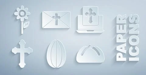 Set Easter egg, Cross on the laptop screen, Christian cross, cake, Greeting card Stock Illustration