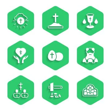 Set Easter egg, Crucifixion of Jesus Christ, Stained glass, Priest, Religious Stock Illustration